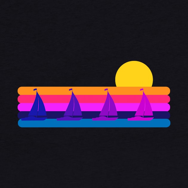 Retro Synthwave Style Sailboat Sunset by Brobocop